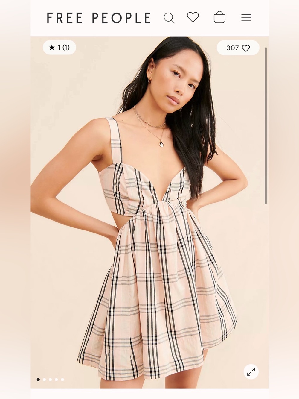 NWT~Free People Blush Plaid Cutout Mini Dress size large